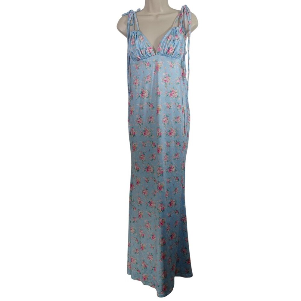Floral Maxi Mermaid Dress Women Size L Cottage Adjustable Straps Zipper Closure